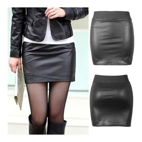 Fashion Pu Leather Skirt Women Solid Black Mini Skirt Package Hip High Waist Skirts For Women Sexy Bottoms Clothing Jupes