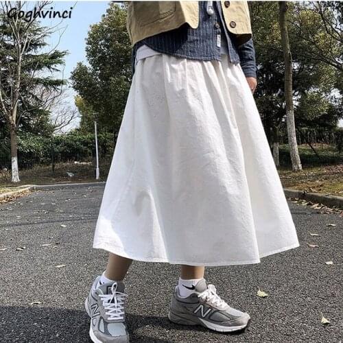 Women Skirts Solid College Style Students A-line Pleated High Elastic Waist Fashion Casual Daily Classic All-match Fairy Retro