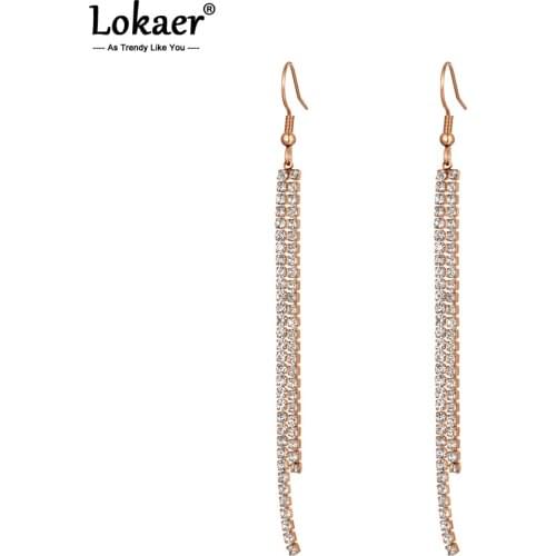 Lokaer Trendy Titanium Stainless Steel Party Tassel Earrings For Women Girls Bohemia CZ Crystal Dangle Earrings Jewelry E20084