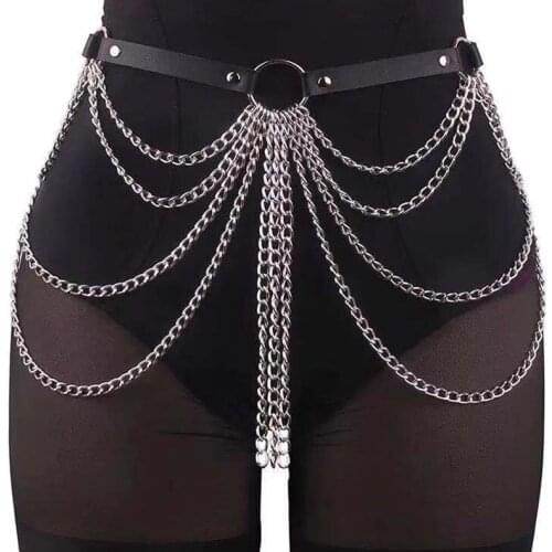 Punk Gothic Hip Hop Rock metal Waist Chain belt for Women Nightclub Sexy Harness Body Bondage waistband Dress Skirt Accessories
