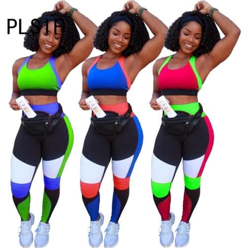 Patchwork O Neck Long Pant Set Summer Skinny Two 2 Piece Set Tracksuit Sexy Outfit Women