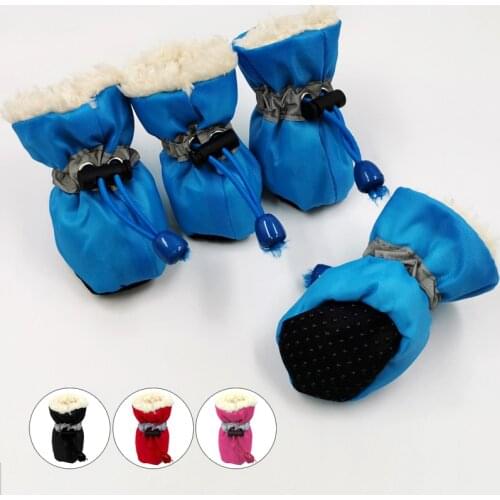 4pcs Waterproof Winter Pet Dog Shoes Anti-slip Rain Snow Boots Thick Warm Footwear For Small Cats Dogs Puppy Dog Socks Booties