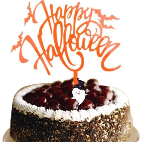 1pc Creative Happy Halloween Acrylic Cake Flag Toppers Pumpkin Color For Halloween Party Cake Decor Hot Sale