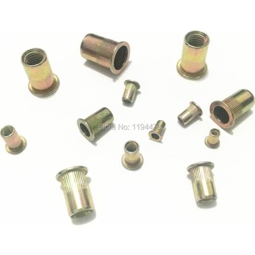 100pcs M4 Metric Thread Zinc Plated Carbon Steel Flat Head Rivet Nut Insert knurled Nut Cap Rivnut