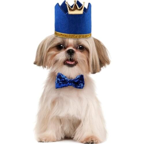 2Pcs/set Pet Dogs Caps With Bowknot Cat Dog Birthday Costume Sequin Design Headwear Cap Hat Christmas Party Pets Accessories