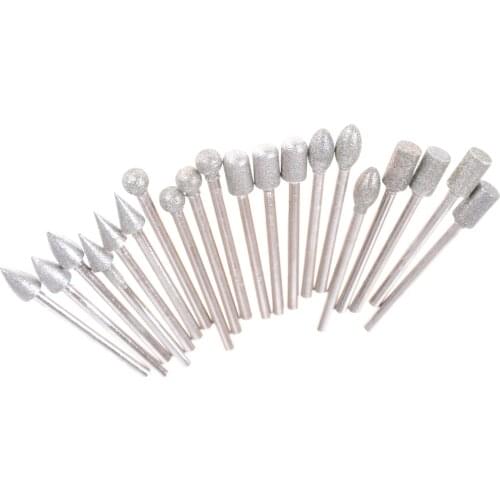 20pcs/set 3mm Durable Shank Diamond Burr Bit Cut Emery Grinding Head For Rotary Tools Engraving Carving Rotary Drill Bits
