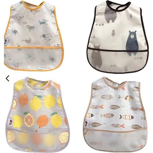 4pcs Adjustable Baby Bibs EVA Waterproof Lunch Feeding Bibs Baby Cartoon Feeding Cloth Children Baby Apron Cute Bear Dog Fish