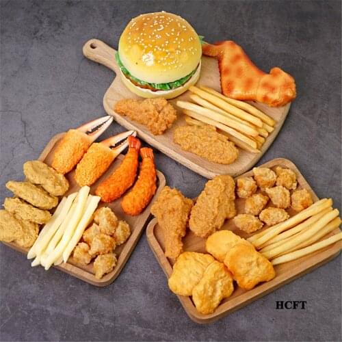 Fried Roast Chicken nugget Wings Drumsticks French Fries Egg Tart Hamburger shrimp model fake simulation food props