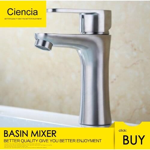 Free Shipping Ciencia 304 Stainless Steel Brushed Nickel Basin Faucet Deck Mounted Kitchen Sink Tap Small Waist Kitchen Mixer