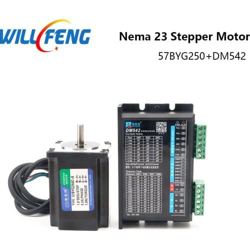 Will Feng 2 Phase 76mm Nema23 Stepper Motor 57BYG 4 Wire Torque 1.8NM With DM542 Digital Driver 18-48 VDC 4.2A For CNC Machine