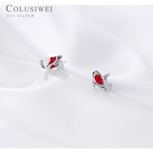 Colusiwei Genuine 100% 925 Sterling Silver Anti-Allergy Enamel Sweet Lovely Little Fish Stud Earring for Women Kids Fine Jewelry