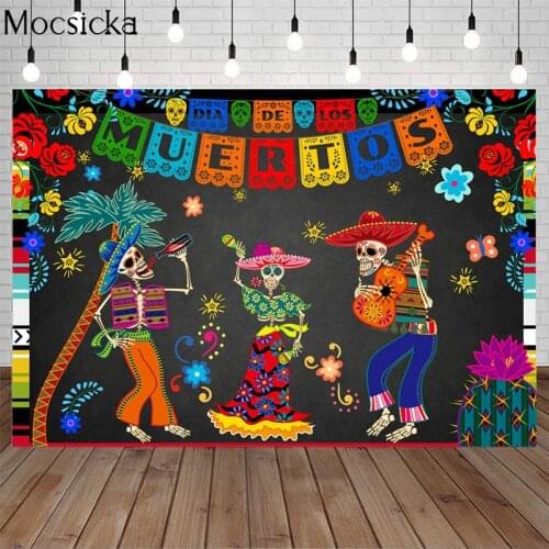 Day Of The Dead Photography Background Mexican Muertos Skull Backdrop Dress-Up Party Fiesta Banner Decoration For Photo Studio