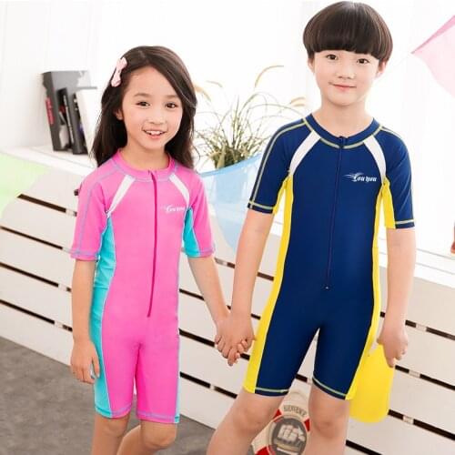 Pink/Blue Short Sleeve One Pieces Swimwear Girls/Boys Kids Swimsuits Surfing Rash Guards Baby Toddlers Bathing Suits 2019 DBO