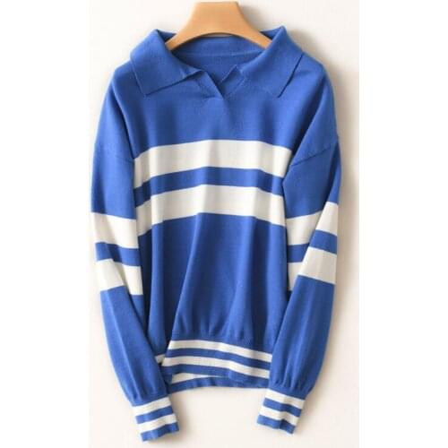 2020Herfst Winter Turn-Down Kraag Strepen Jumper 30% Wol Knappe Korte Gebreide Jersey Huidvriendelijke Zachte Polo trui