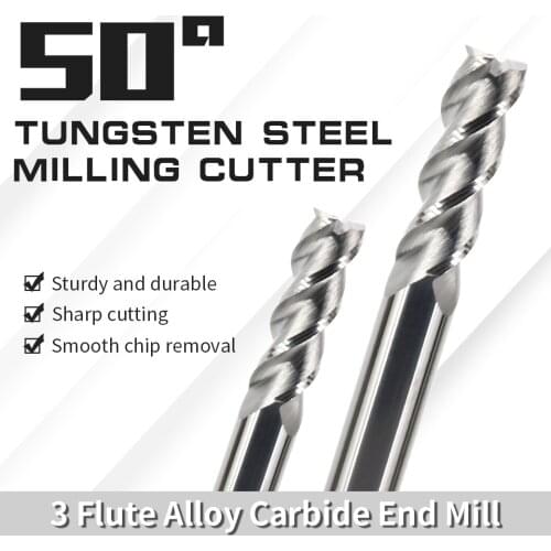 AUGT HRC50 3 Flute Endmill Cutting Carbide Wood Milling Cutter End Mill Aluminum Copper CNC Machine Processing Milling Tools