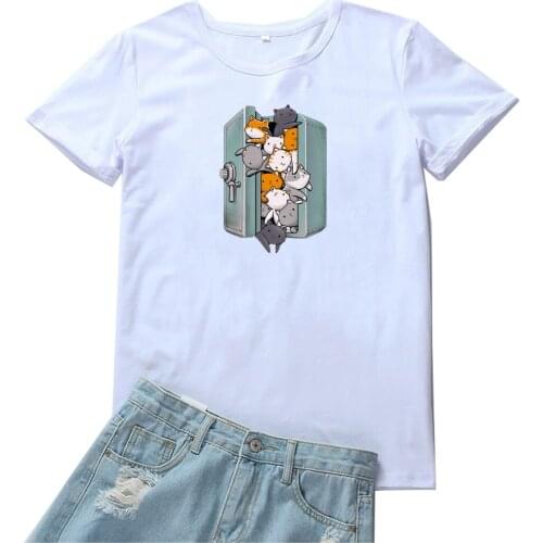 Come Out From The Box T Shirt Women Cute Cats Graphics Tees Camiseta Mujer Vintage Harajuku Kawaii Tops Tshirt Women Streetwear