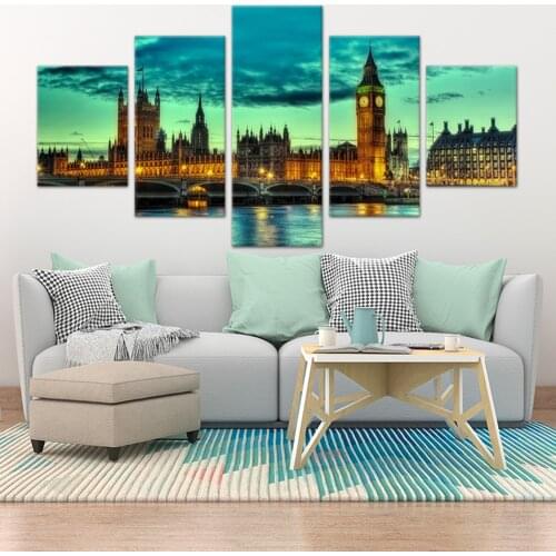 Canvas HD Print Wall Art London Street Cityscape Poster Big Ben Painting 5 piece Modern Home Decor for living room Frame Picture