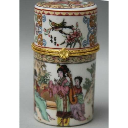 Chinese Porcelain Palace Belle Play Music Round Toothpick Box Tourist Souvenirs Home Decoration Ornaments