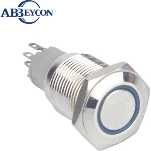 5pcs/Lot IB 1628F 16mm Flat round head momentary ring lamp IP67 waterproof push button switch 12v