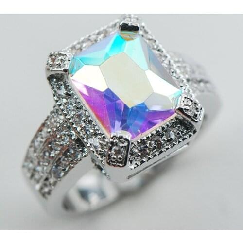 Rose Rainbow White Crystal Zircon925 Sterling Silver Ring Size 6 7 8 9 10 F1066