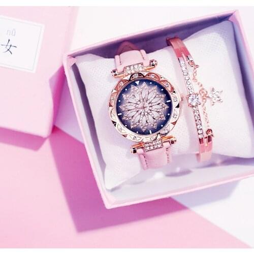 2020 Women Watches Bracelet set Starry Sky Ladies Bracelet Watch Casual Leather Quartz Wristwatch Clock Relogio Feminino