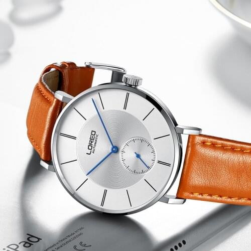LOREO Mens Watches Top Brand Luxury Waterproof 50M Genuine Leather Automatic Mechanical Watch Sapphire Relogio Masculino 9211