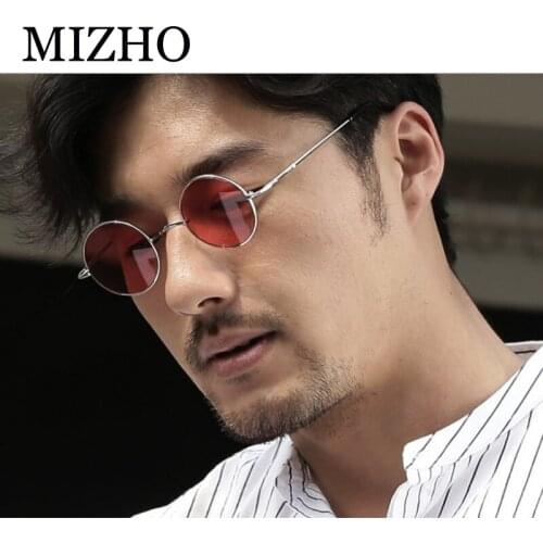 MIZHO 2021 vintage Metal Sun glasses Women Brand Design Punk Yellow Eyewear Red Round Sunglasses Men Polarized UV Protection