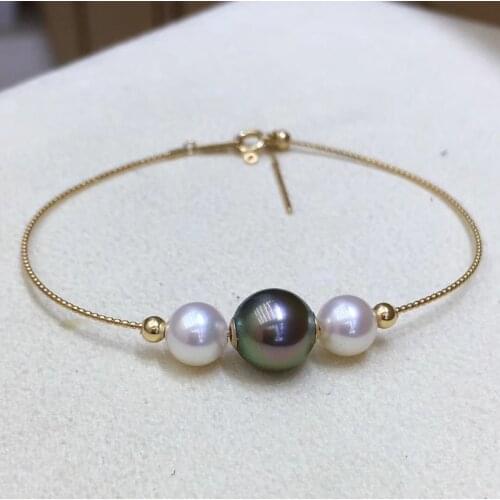 Sinya Natural tahitian pearls 18k gold bangles braclets for women girl Mum the pearls can moving bangles size can adjustable