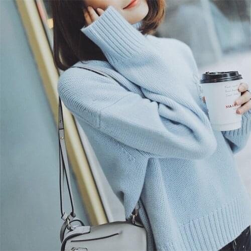Pure cashmere thick knit women fashion turtleneck loose-fitting pullover sweater solid color M-XL
