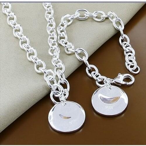 New Style 925 Sterling Silver Smooth Round 18 Inch Necklace 8 Inch Bracelet Fashion Set For Engagement Party Wedding Female Jewe