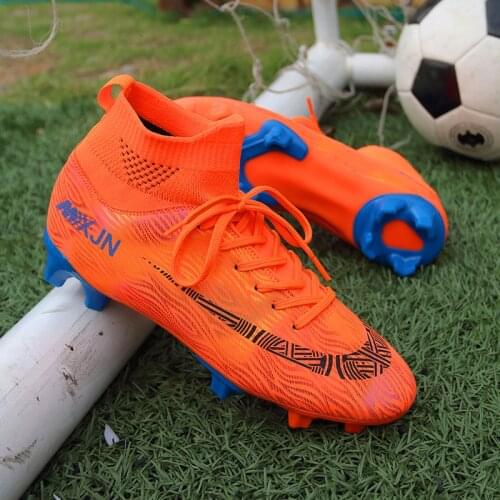 Orange Outdoor Sport Sneakers Men Teenagers Long Spikes Soccer Boots Men Comfort FG/TF Football Shoes Unisex chaussures de foot
