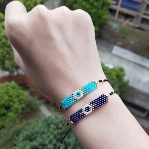FAIRYWOO Ins Hot Vintage Evil Eye Charm Bracelets Miyuki Jewelry Handmade Rope Adjustable Bracelet Woman Kid Friendship Gifts