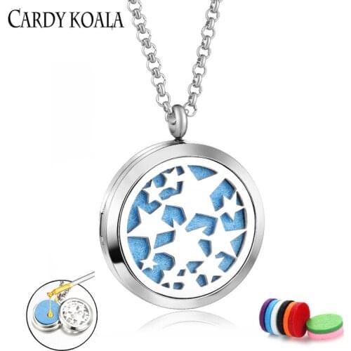 30MM stainless steel beautiful starry pattern aromatherapy essential oil diffusion perfume pendant necklace men and women free s