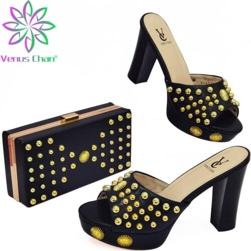 Arrivals Slingbacks Pumps in Black Color Sexy Lady Nigerian Shoes and Bag Set 2021 New for Wedding Dress