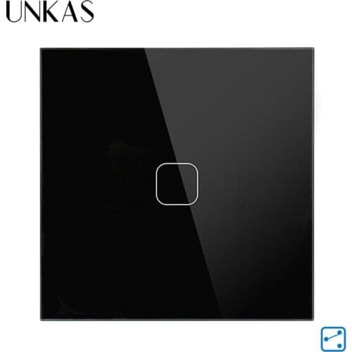 UNKAS Crystal Glass Panel, 220-250V EU Standard Wall Ligth Touch Switch 1 Gang 2 Way Control Touch Screen Switch