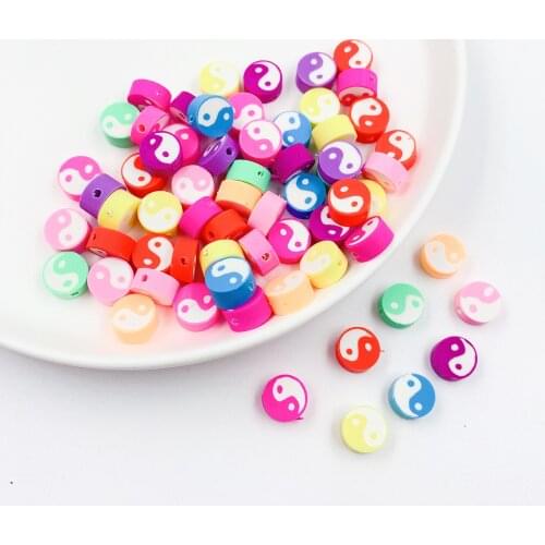100pcs Colorful Yinyang Loose Spacer Beads Round Tai Chi Bead Polymer Clay Beads For Jewelry Making DIY Handmade Accessories