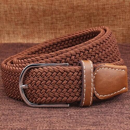 Men Women Fashion Braided Elastic Stretch Metal Buckle Belt Strap Waistband vintage pin buckle men belt High Quality men belt