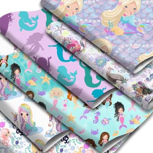 Mermaid Fish Scale Pattern Printed Faux Leather Sheets Girls Fruits Synthetic Leather Fabric Roll for DIY Handbags Pouches Craft