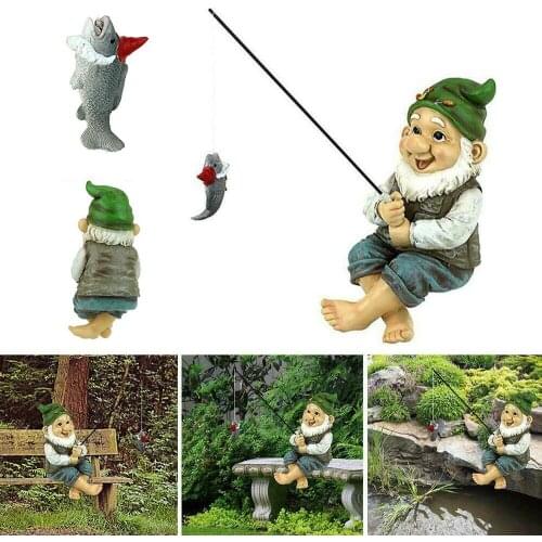 Fishing Garden Gnome Sitter Statue Art Garden Decor Frost Resistant Resin Sculpture