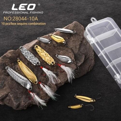 10pcs/box Leo Fishing Lure 28044 Hard Baits Sequins Zinc Alloy Gold Silver With Treble Single Hooks Fishing Accessories Pesca
