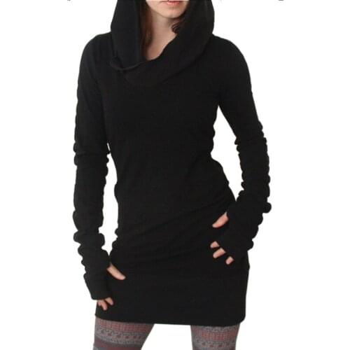 Long Sleeve Finger Women Winter O-Neck Long Sleeve Hooded Plus Size 2021 Autumn Casual Black Hoodie Dress Sweatshirt Dress