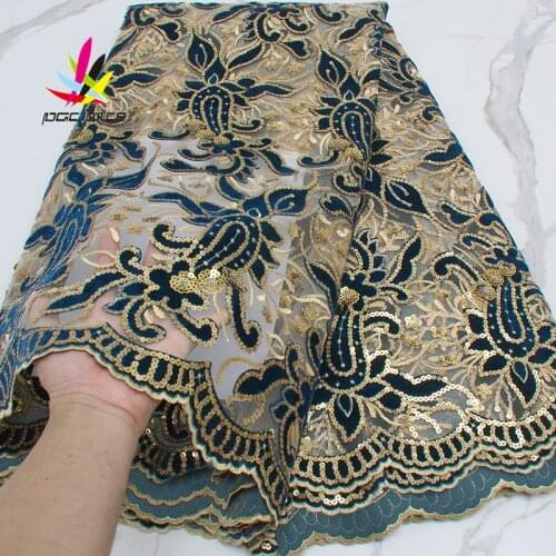 Latest French Nigerian sequins net lace 2021 high quality African tulle mesh sequence lace fabric for dress 5yards/lot