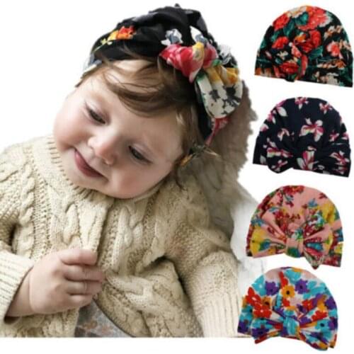 Baby Hats Print Bow Knot Turban Hats Infant Children Girls Boys Cotton Kids Beanie Baby Cap Accessories Children Hats 7 Colors