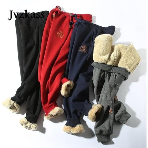 Jvzkass 2020 Winter cotton pants lambskin sweatpants wool casual pants plus velvet thickening pants large size pants women Z211