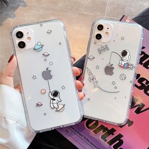 Ottwn Cute Transparent Astronaut Planet Star Space Phone Case For iPhone 11 12 Pro Max X XR XS Max 7 8 Plus SE 2020 Back Cover