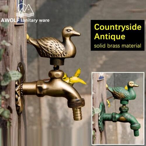 Animal Shape Garden Faucet Duck Art Antique Countryside outdoor Faucet Brass Washing Machine Wall Mounted Cold Water Tap AF6137