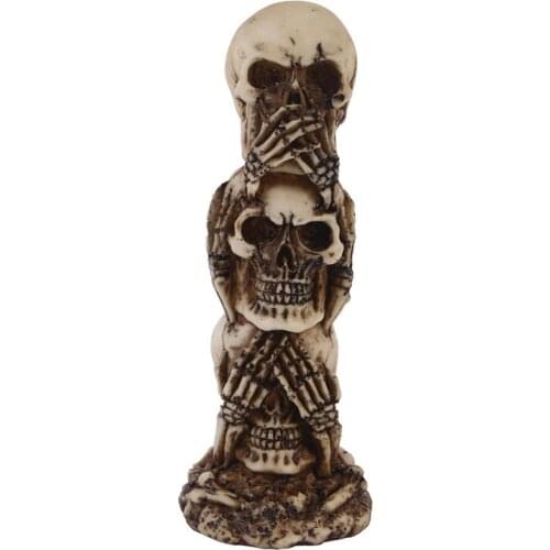 Halloween Resin Skull Figurine Don't Listen Look Say Sculpture Craft Statues Room Decoration Home Decor Miniatures