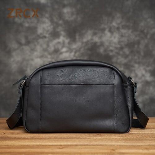 ZRCX Men Genuine Leather Leather Messenger Bag Leather Shoulder Bag Retro Minimalist Trend Small Satchel Bag For 9.7-Inch iPAD