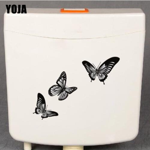 YOJA 15.9X23.2CM Three Black Butterflies Wall Sticker Toilet Decal Home Room Decor Funny Cartoon T3-1252