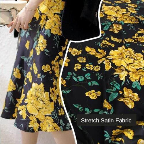 145 * 100Cm Spring and Summer New Lemon Yellow Peony Mulberry Silk Digital Spray /Painting Handmade Clothing Skirt DIY Fabric